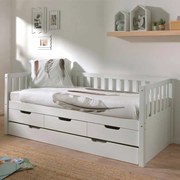 Cama infantil FRITZ (90x200) com 3 gavetas + Gaveta inferior + Estrado Branca