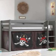 Cama alta de Criança PINO 90 x 200 cm + estrado + escada + cortina Piratas das Caraíbas Cinzenta