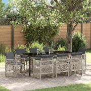 vidaXL Conjunto de Jantar para Jardim com 9 Peças e Almofadas Cinza Claro Rattan Poliéster