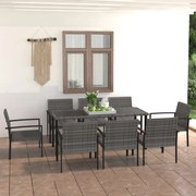 9 pcs conjunto de jantar para jardim vime PE cinzento