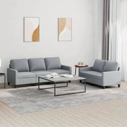 2 pcs conjunto de sofás com almofadões tecido cinzento-claro