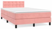 vidaXL Cama box spring c/ colchão luzes e LED 120x190 cm veludo rosa