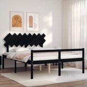 Estrutura de cama com cabeceira 160x200 cm madeira maciça preto