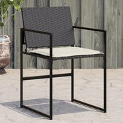 vidaXL Cadeiras de jardim com almofadões 4 pcs vime PE preto