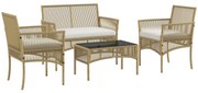 Outsunny Conjunto de Móveis de Jardim de Vime de 4 Peças de Varanda com 1 Sofá de 2 Lugares 2 Poltronas e Mesa de Centro Bege