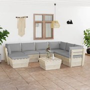 8 pcs conjunto lounge de paletes + almofadões madeira de abeto