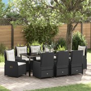 vidaXL Conjunto de Jantar de Jardim de 9 Peças em Poly Rattan Preto