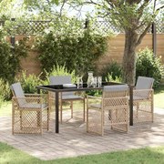 vidaXL Conjunto de Jantar de Jardim - 5 Peças com Almofadas Beiges em Polirattan