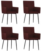 Cadeiras jantar c/ apoio de braços 4 pcs tecido vermelho tinto