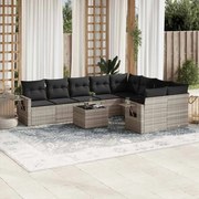 vidaXL 10 pcs conj. sofás jardim com almofadões vime PE cinzento-claro
