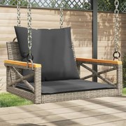 vidaXL Banco baloiço com almofadões 63x62x40 cm vime PE cinzento