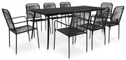 vidaXL 9 pcs conjunto de jantar p/ jardim corda de algodão e aço preto