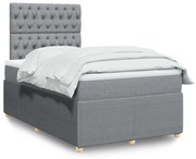 Cama boxspring com colchão 120x190 cm tecido cinzento-claro