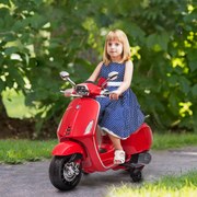 Mota Elétrica para Crianças de 3-6 Anos com Licença Vespa com USB MP3 Luz LED Rádio FM Velocidade 3 km/h Vermelho