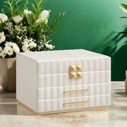 Caixa para jóias com espelho com arrumação para jóias 3 níveis e 2 gavetas 21,5 x 24 x 15,8 cm Branco