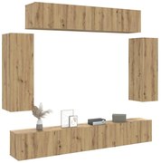 Conjunto de armário TV parede 6 pcs madeira carvalho artisiano