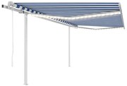 vidaXL Toldo autom. LED e sensor de vento 4,5x3 m azul e branco