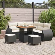 vidaXL Conjunto de Sofá de Jardim 8 Peças com Almofadas em Rattan Preto e Acácia
