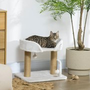 Arranhador para Gatos Pequenos Altura 42 cm Arranhador para Gatos com Cama Bolas Supensas e Postes de Juta 48x38x42 cm Branco