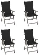 vidaXL Cadeiras jardim reclináveis c/ almofadões 4 pcs acácia maciça