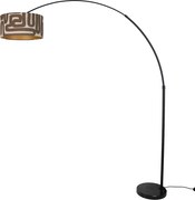 Candeeiro de pé preto com abajur às riscas castanho e bege 50cm - XXL