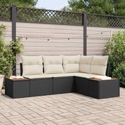 vidaXL Conjunto de Sofá de Jardim de 4 Peças com Almofadas Pretas de Rattan e Poliéster Acácia