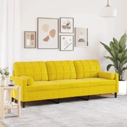 vidaXL Sofá 3 lugares c/ almofadas decorativas 210 cm veludo amarelo