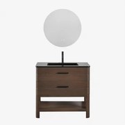 Conjunto De Móvel De Casa De Banho Em Madeira Com Lavatório Integrado Misene Madeira Escura & Redondo Led E Anti-embaciamento Ø70 Cm - Sklum