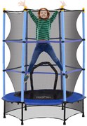 HOMCOM Trampolim para Crianças com Rede de Segurança e Estrutura de Aço para Interiores e Exteriores Carga 50kg Ø140x190 cm Azul
