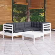 vidaXL 5 pcs conjunto lounge de jardim c/ almofadões pinho branco