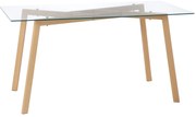 HOMCOM Mesa de Jantar para 6 Pessoas com Bancada de Vidro Temperado e Pés de Aço com Efeito de Madeira 150x75x76 cm Transparente e Madeira | Aosom Portugal