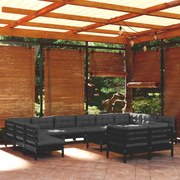 13 pcs conjunto lounge de jardim c/ almofadões pinho preto