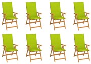 vidaXL Cadeiras de jardim reclináveis c/ almofadões 8 pcs teca maciça