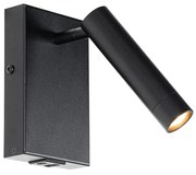 Candeeiro de parede moderno preto com USB ajustável - Croft