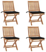 vidaXL Cadeiras de jardim dobráveis c/ almofadões 4 pcs teca maciça