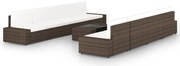 9 pcs conjunto lounge p/ jardim c/ almofadões vime PE castanho