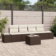 vidaXL Conjunto de Sofá de Jardim com 5 Peças e Almofadas Marrom em Rattan