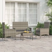 vidaXL 4 pcs conjunto lounge de jardim c/ almofadões vime PE cinzento