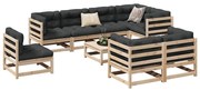 9 pcs conjunto sofás de jardim com almofadões pinho maciço
