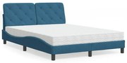 vidaXL Cama com colchão 120x200 cm veludo azul