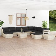 12 pcs conjunto lounge de paletes + almofadões madeira de abeto