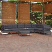 8 pcs conjunto lounge de jardim + almofadões pinho maciço cinza