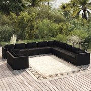 vidaXL 11 pcs conjunto lounge de jardim c/ almofadões vime PE preto