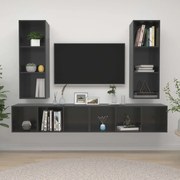 vidaXL Armários de parede TV 4 pcs derivados madeira cinza brilhante