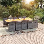 vidaXL 11 pcs conjunto jantar p/ jardim c/ almofadões vime PE cinzento