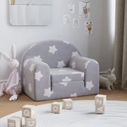 vidaXL Sofá-cama infantil c/ estrelas pelúcia macia cinzento-claro