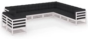 vidaXL 10 pcs conj. lounge de jardim c/ almofadões pinho maciço branco