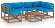 7 pcs conjunto lounge de paletes c/ almofadões pinho impregnado