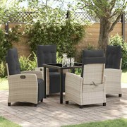 vidaXL Conjunto de Jantar de Jardim de 5 Peças Cinza Claro Rattan Poli