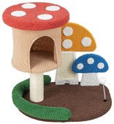 Árvore para gatos 4 em 1 em formato de cogumelo com bola de mola e postes de sisal - multicolorido